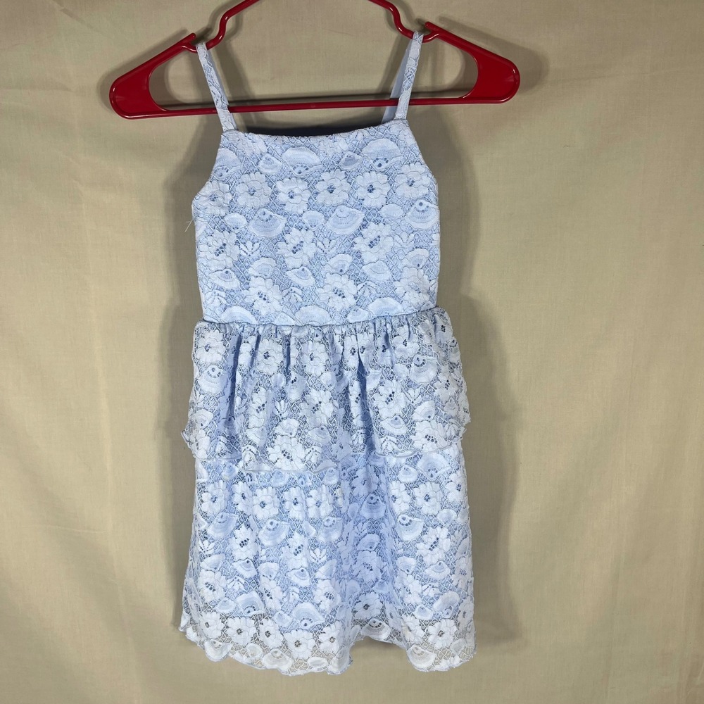 H&M Lace Dress Tiered Ruffle Blue Girls Size 6